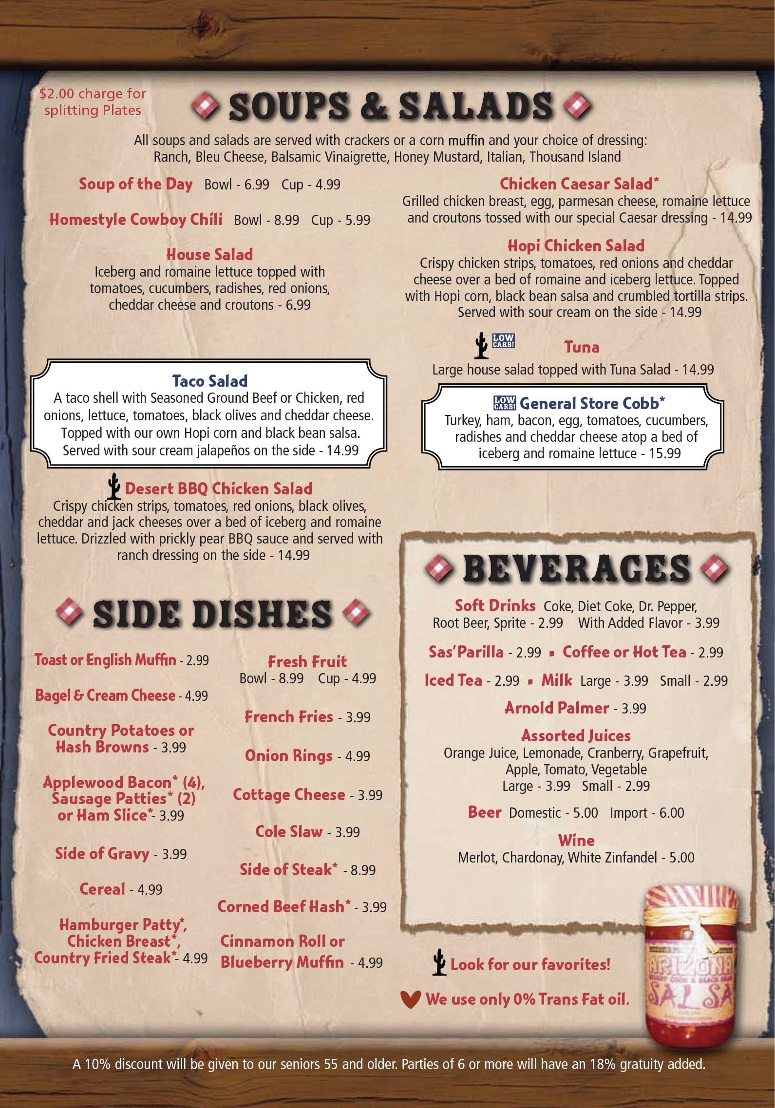 Soups, Salads, Sides and Beverages Menu